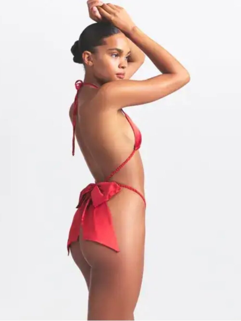 NEW RARE SKIMS Woven Shine Skimpy Bow Teddy Red Small NWT